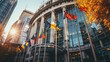 © Shahriyar - Brus building Parliament European front waving flags EU europa flag union commission brussels government summit belgium community business architecture euro background office law