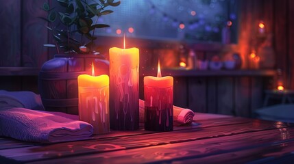 Sticker - candles on a table, cozy spa or room decoration, generative ai illustration