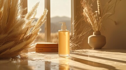 Canvas Print - The shampoo in the photo caresses with its minimalistic design, emphasizing naturalness and elegan