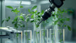 © Furkan - Business and innovative agriculture. Artificial intelligence-supported robot arm tries to increase efficiency on plants in the laboratory. Robot arm operated in the laboratory to increase productivity