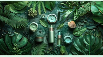 Sticker - beauty products made with natural ingredients and no animal testing, showcased with green leaves