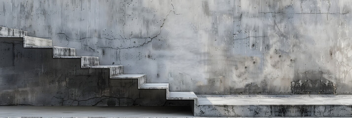 Wall Mural - An image showing a side view of worn and aged concrete stairs with empty space for text or other elements. Creative banner. Copyspace image