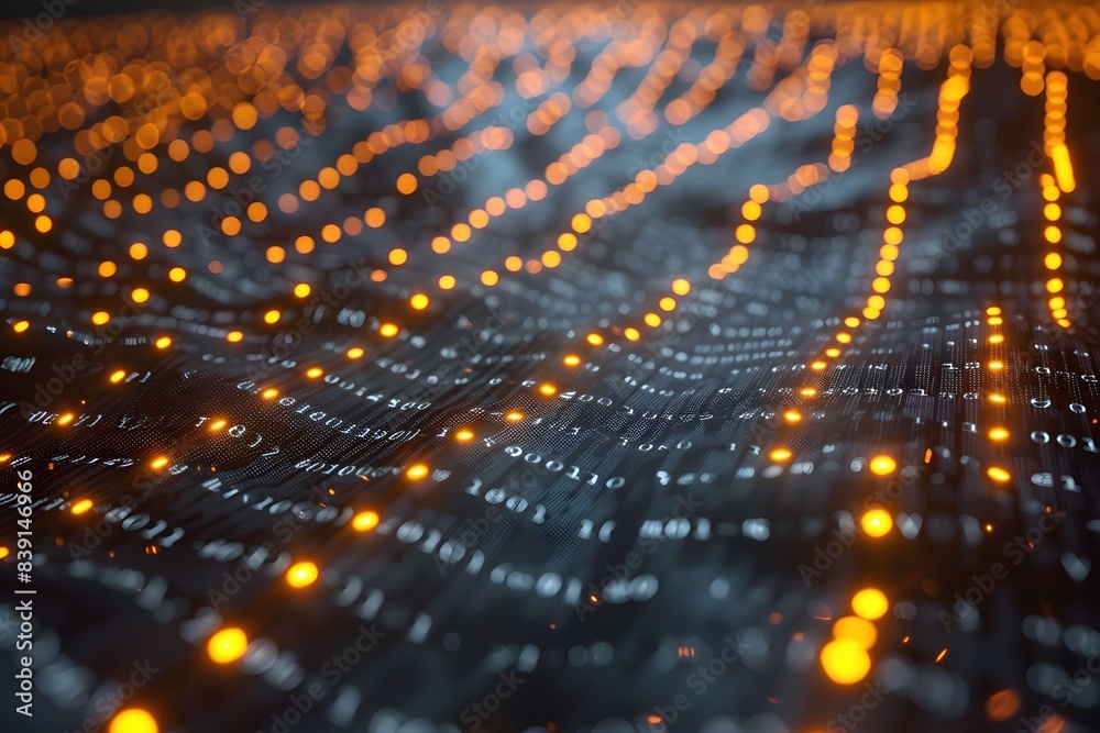 Abstract Digital Matrix with Flowing Binary Code and Glowing Lights - Ideal for Technology-Themed Design