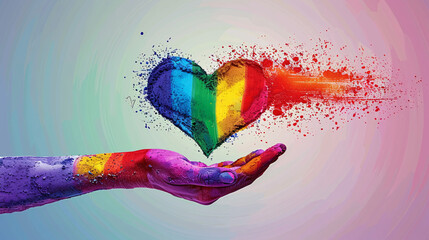 Wall Mural - A hand holding a rainbow heart