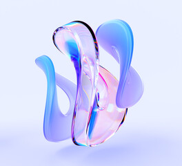 3d crystal light holographic glass figures in shape of infinity render. abstract geometric transpare