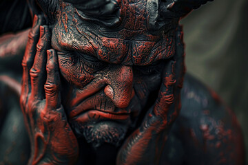 Wall Mural - AI generated portrait of humanized demon fantasy style on dark background