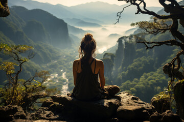 Wall Mural - Created with generative AI image of person finding inner peace meditating amidst the green serenity of a peaceful park