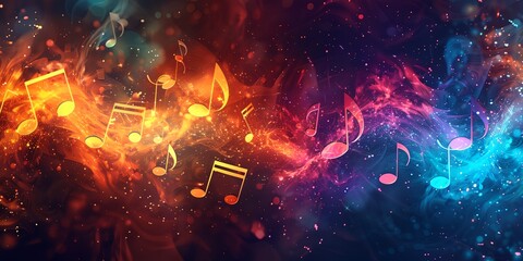 Poster - colorful background with musical notes and lights