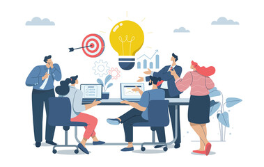 Creative brainstorming, Generating good ideas to reach important goals, Team meeting and setting goals to gather all ideas, Teamwork inspiration, PNG image with transparent background.