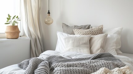 Wall Mural - Cozy Bedroom Interior with Soft Textures and Natural Light