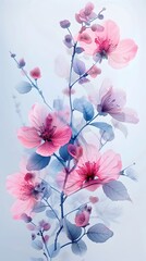 Wall Mural - Delicate Watercolor Floral Border with Soft,Feminine Motif on Light Blue Background