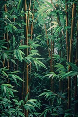 Canvas Print - Mesmerizing Bamboo Thicket with Curious Pandas in Bold Fauvism-Inspired Rendering