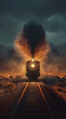 Sticker - Powerful Locomotive Leaving a Trail of Light in Remote Desert Landscape