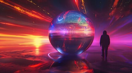 Poster - Surreal Prismatic Sphere Enveloping a Captivating Figure in a Cinematic Composition