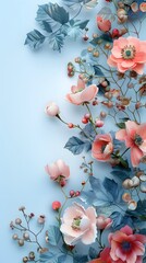 Wall Mural - Whimsical Watercolor Floral Arrangement on Pale Blue Background