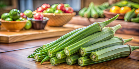 Wall Mural - Fresh Okra popular vegetable rich in various nutrients