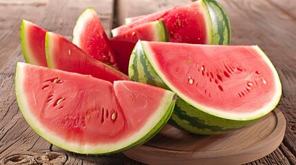 Poster - a wooden plate with slices of watermelon