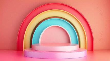 Wall Mural - colorful rainbow podium display for product showcasing vibrant and eyecatching 3d illustration