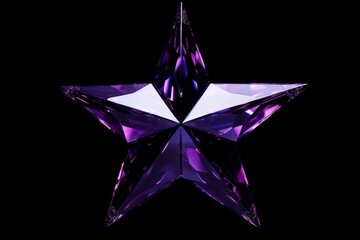 Poster - 3d render of a shiny purple star-shaped crystal isolated on a black backdrop