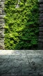 © ZinaZaval - a modern design element with a lush green moss wall set against a checkered pattern grey floor, creating a striking natural and contemporary aesthetic.
