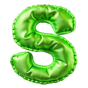 Letter S. English Alphabet in the form of an inflated silk fabric. Green foil helium