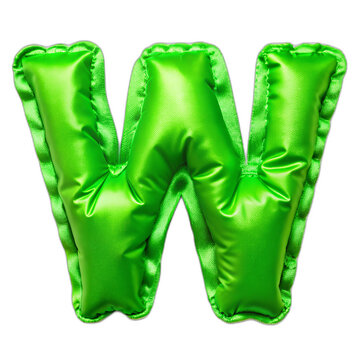 Letter W. English Alphabet in the form of an inflated silk fabric. Green foil helium