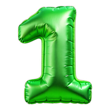 Number 1. Number Alphabet in the form of an inflated silk fabric. Green foil helium balloon.