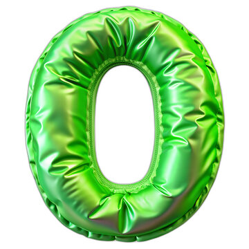 Letter 0. English Alphabet in the form of an inflated silk fabric. Green foil helium balloon.
