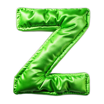 Letter Z. English Alphabet in the form of an inflated silk fabric. Green foil helium