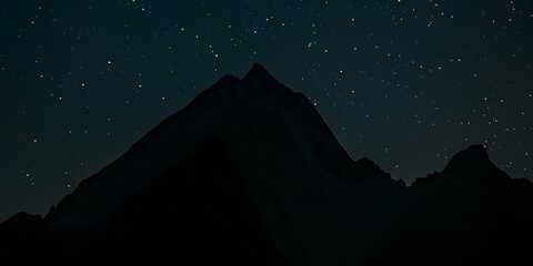 Wall Mural - Night sky over mountain peak, close-up on stars twinkling above sharp silhouette, clear dark backdrop. 