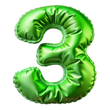 Number 3. Number Alphabet in the form of an inflated silk fabric. Green foil helium