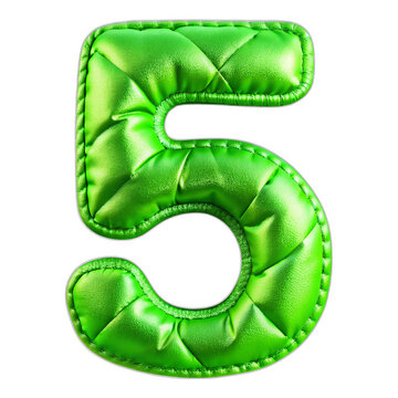 Number 5. Number Alphabet in the form of an inflated silk fabric. Green foil helium