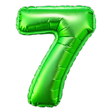 Number 7. Number Alphabet in the form of an inflated silk fabric. Green foil helium