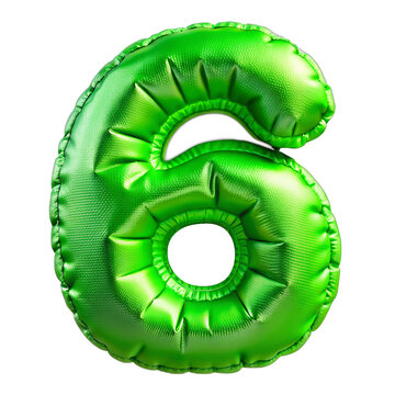 Number 6. Number Alphabet in the form of an inflated silk fabric. Green foil helium