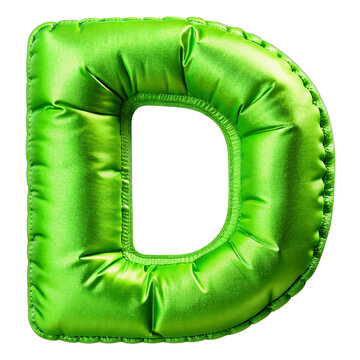 Letter D. English Alphabet in the form of an inflated silk fabric. Green foil helium