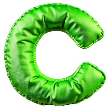 Letter C. English Alphabet in the form of an inflated silk fabric. Green foil helium