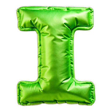 Letter I. English Alphabet in the form of an inflated silk fabric. Green foil helium