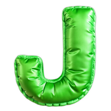Letter J. English Alphabet in the form of an inflated silk fabric. Green foil helium