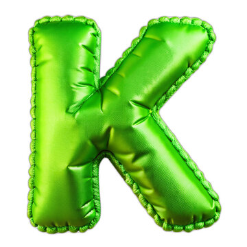 letter k. english alphabet in the form of an inflated silk fabric. green foil helium