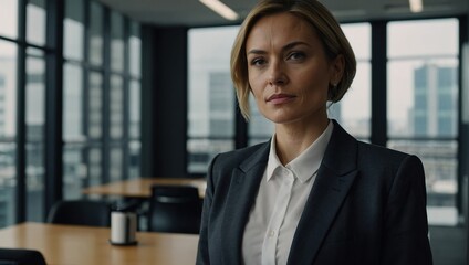 Portrait of a professional woman in a suit, Business woman standing in an office