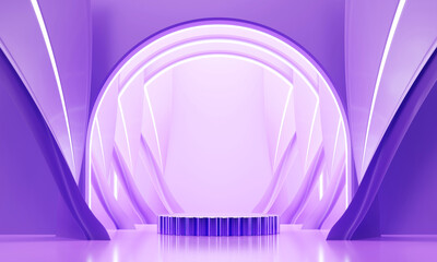 Poster - Violet Stage Platform with neon light For Product Display 3D Rendering 