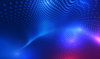 Fototapete - 3D futuristic particle wave technology background. Abstract wave moving dots flow particles, hi-tech and big data background design for brochures, magazine, business card, banner. Tech Vector EPS10.