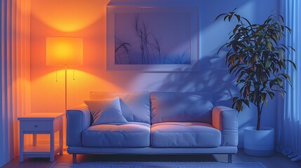 Wall Mural - A modern table lamp with a clean, simple design, placed on the end table to provide task lighting and a touch of style. Flat color illustration, shiny, Minimal and Simple,