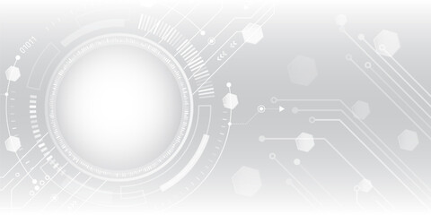 Poster - Data transfer and protection, internet communication on a grey background. High computer technology design. Modern science vector presentation. Abstract circles and lines futuristic concept.