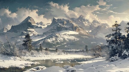 Wall Mural - Albert Bierstadt, Rocky Mountains in the winter 