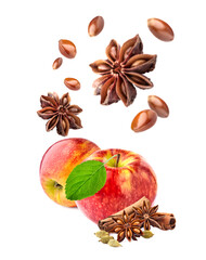 Wall Mural - Cinnamon and nutmeg on white background. Spices isolated.