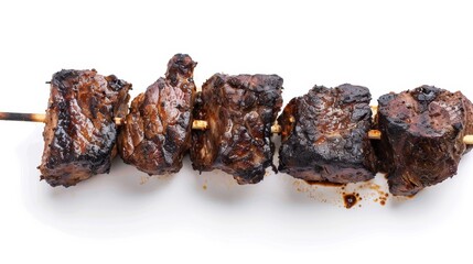 charred kebab isolated on white background, food concept for designer 