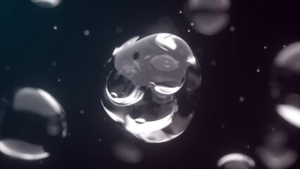 Poster - 3d abstract background with floating translucent spheres on a dark backdrop