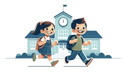 Back to school illustration of smiling boy and girl