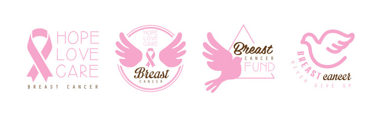 Sticker - Breast Cancer Awareness Label with Hope Symbol Vector Set